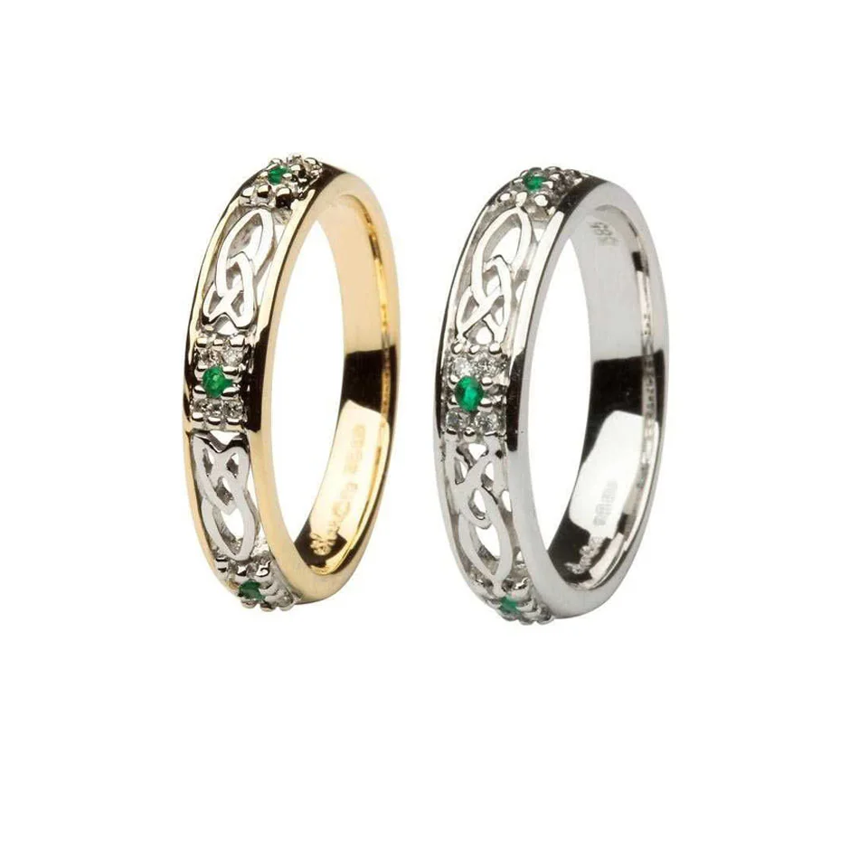 Ladies 14K Cluster Diamond &amp; GEM Trinity Knot Wedding Ring