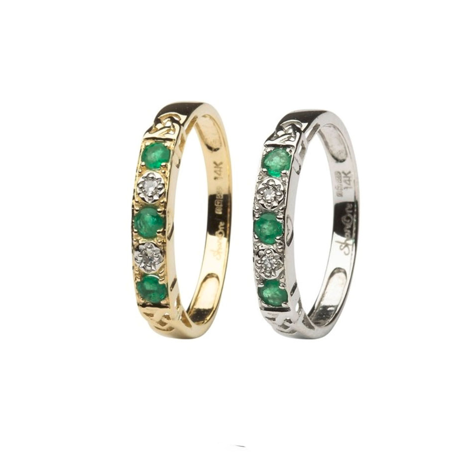 Narrow Emerald & Diamond Trinity Knot Wedding Ring