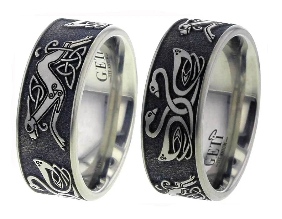 Celtic Swan & Hound Wedding Ring in Titanium