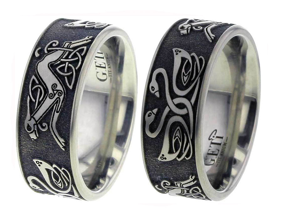 Celtic Swan and Hound Wedding Ring