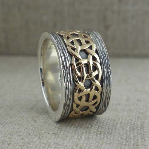 Celtic weave Wedding Ring with Bark Edges