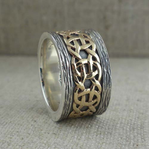 Celtic Weave Wedding Ring with Bark Edges