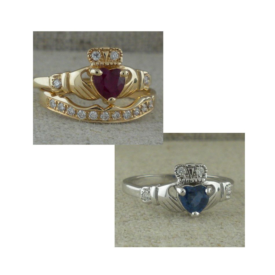 Gem &amp; Diamond Claddagh Engagement Ring