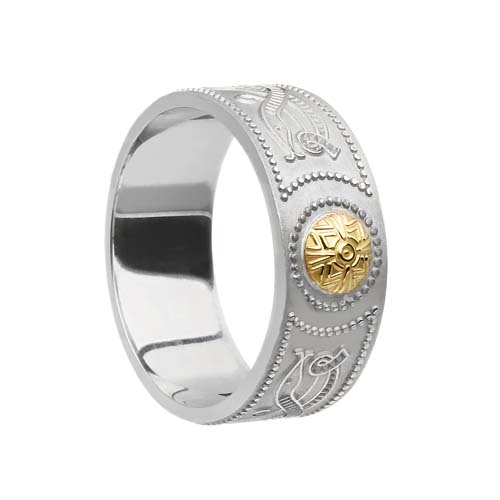 Wide Celtic Warrior Shield Wedding Band with 18K Bead