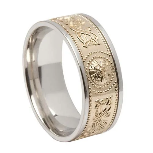 Ladies Wide Celtic Warrior Shield Wedding Ring with Trim
