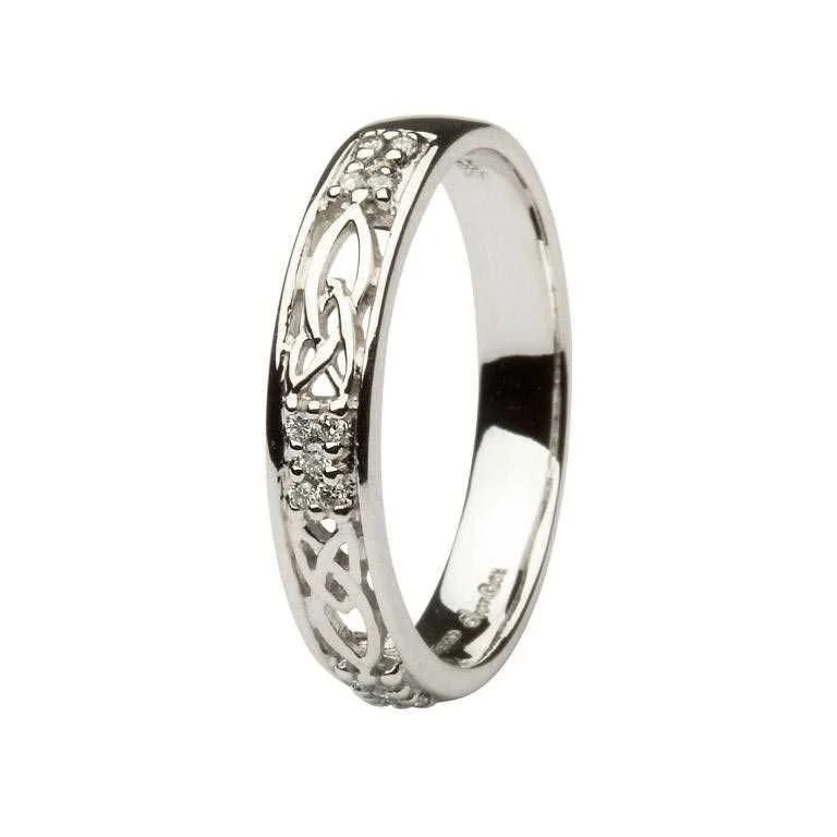 Ladies 14K Cluster Diamond & Trinity Knot Wedding Ring