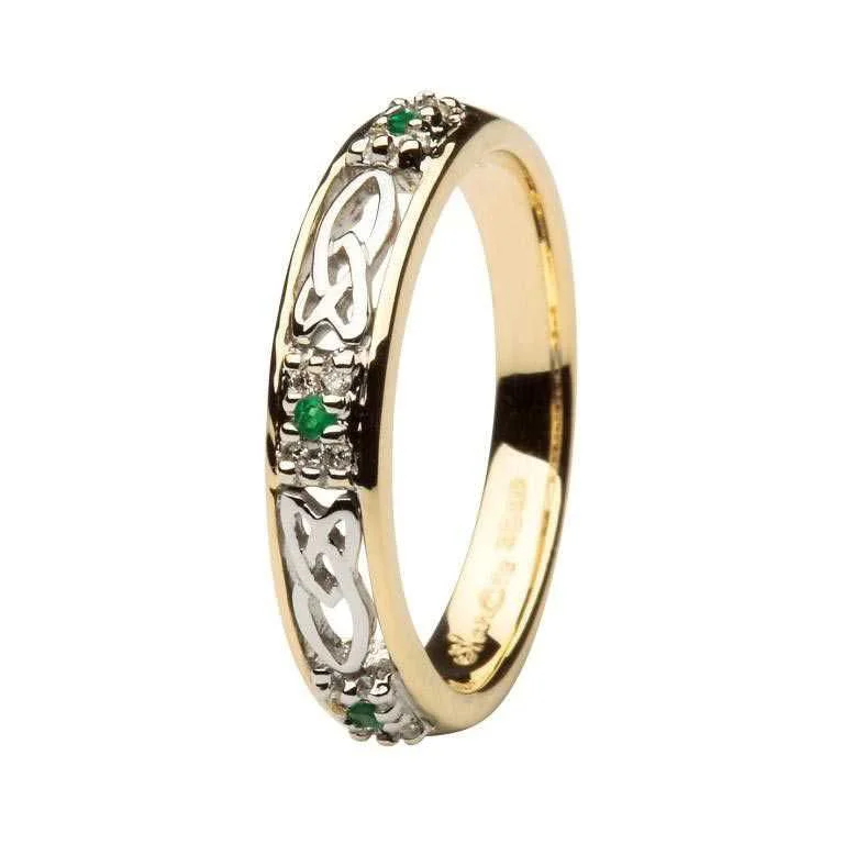 Ladies 14K Cluster Diamond & GEM Trinity Knot Wedding Ring