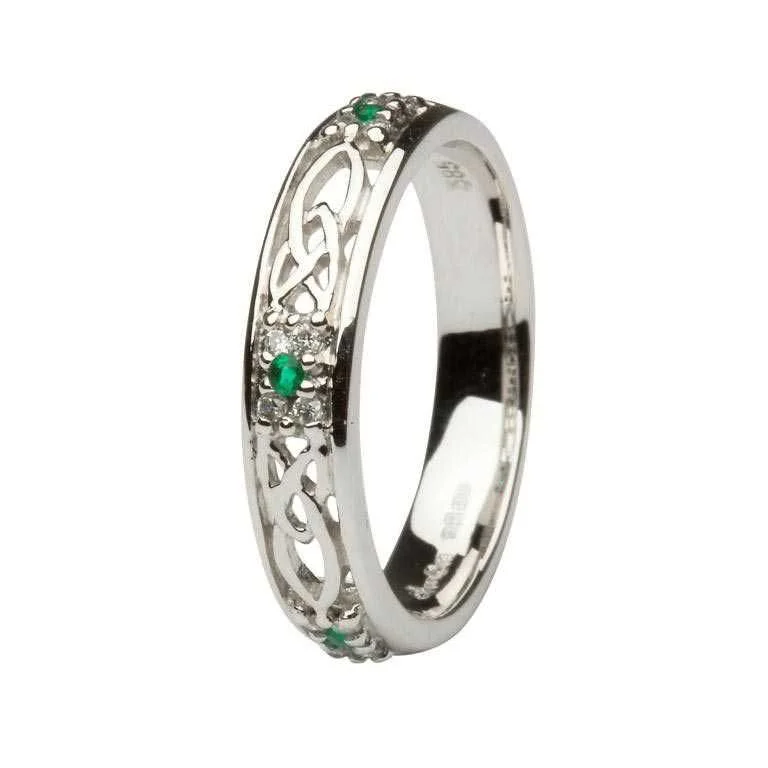 Ladies 14K Cluster Diamond & GEM Trinity Knot Wedding Ring