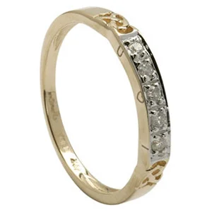 Ladies Narrow 14K Diamond & Trinity Knot Wedding Ring Yellow Gold
