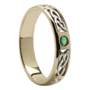 Ladies 14K Diamond & Emerald Trinity Knot Wedding Ring