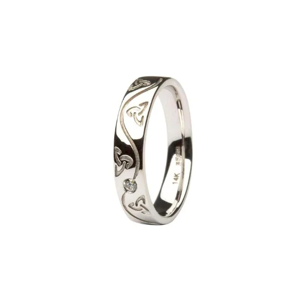 Ladies Narrow 14K Trinity Knot Wedding Ring with Single Diamond