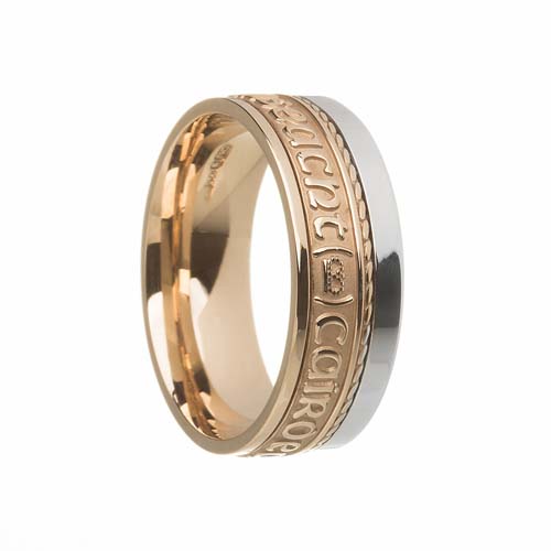 Gra, Dilseacht, Cairdeas Wedding Ring 7.5 mm with Rail Edge