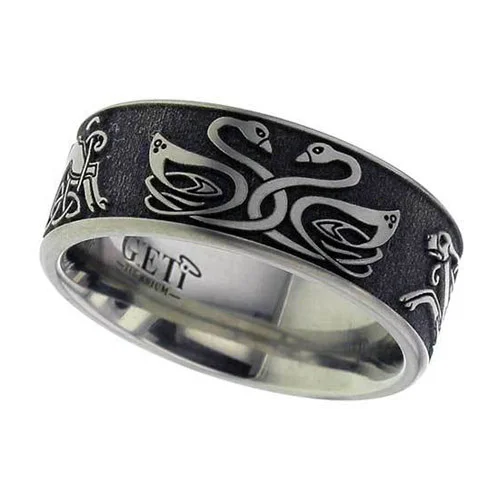 Celtic Swan & Hound Wedding Ring in Titanium