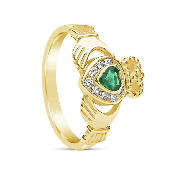 Claddagh Rings with Emerald and Diamonds