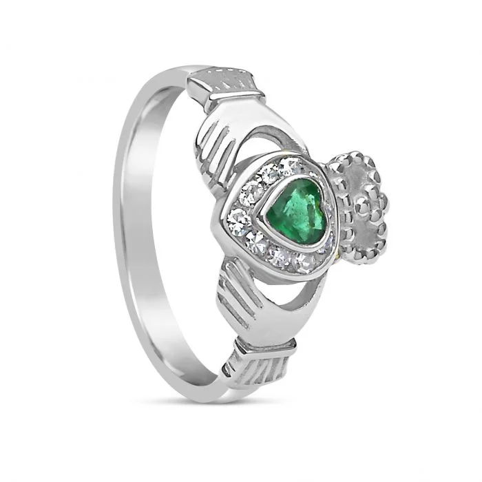 Claddagh Rings with Emerald and Diamonds