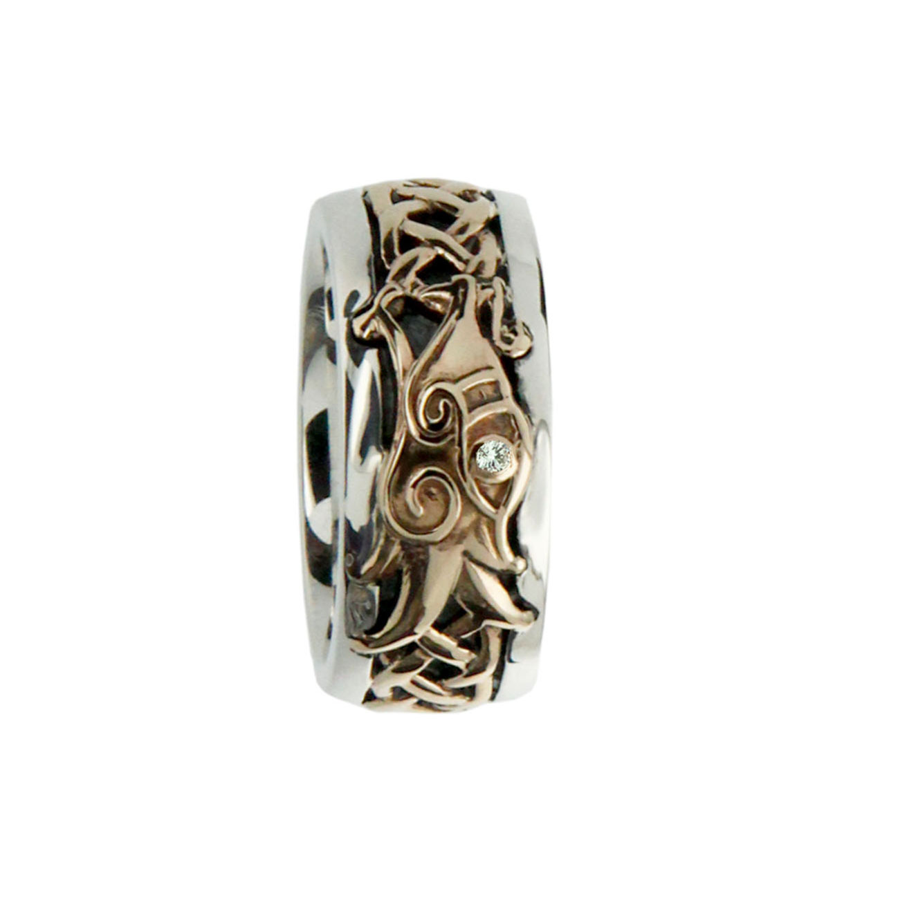 Sterling Silver and 10K Celtic Knot and Dragon Wedding Ring