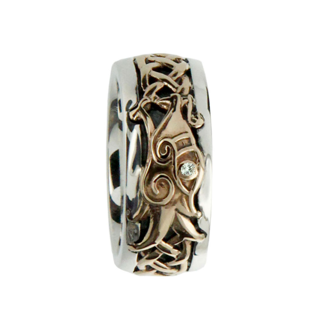 Sterling Silver and 10K Celtic Knot and Dragon Wedding Ring