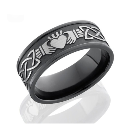 Celtic Claddagh Wedding Ring in Black Zirconium