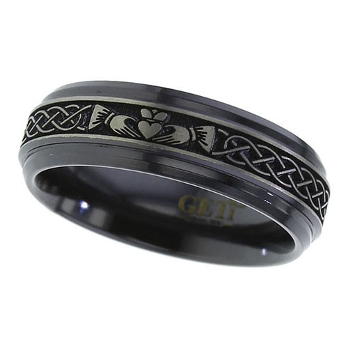 Claddagh &amp; Celtic Knot Wedding Ring in Black Zirconium