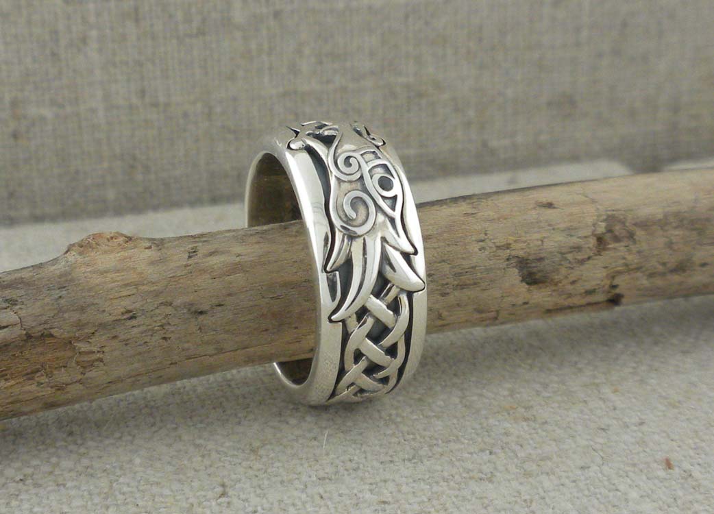 Sterling Silver Celtic Knot and Dragon Wedding Ring