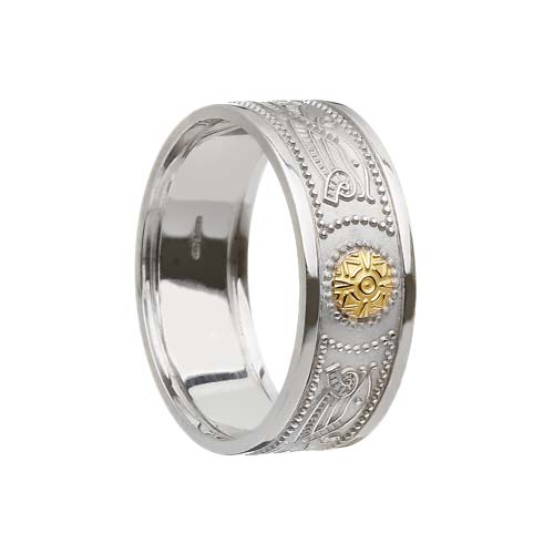 Celtic Warrior Shield Wedding Band with 18K Bead