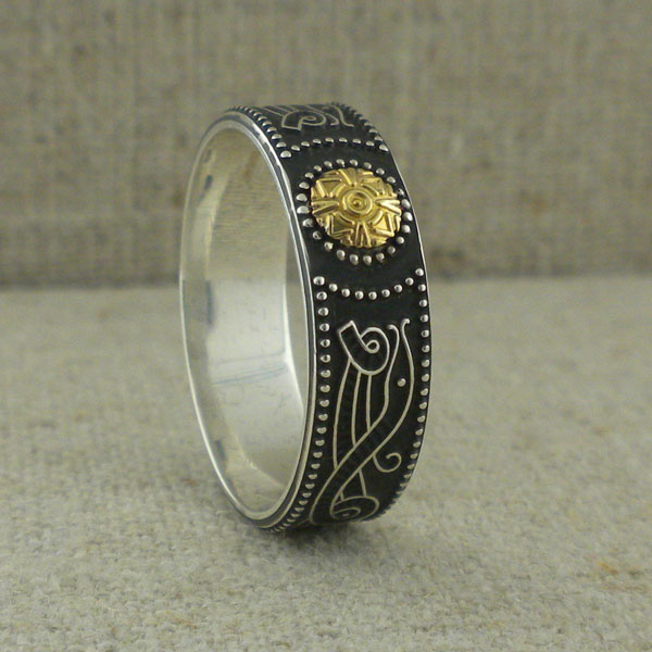 Celtic Warrior Shield Wedding Band with 18K Bead