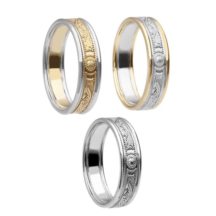 Ladies Narrow Celtic Warrior Shield Wedding Ring with Trim