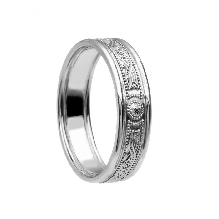 Ladies Narrow Celtic Warrior Shield Wedding Ring with Trim — Unique ...