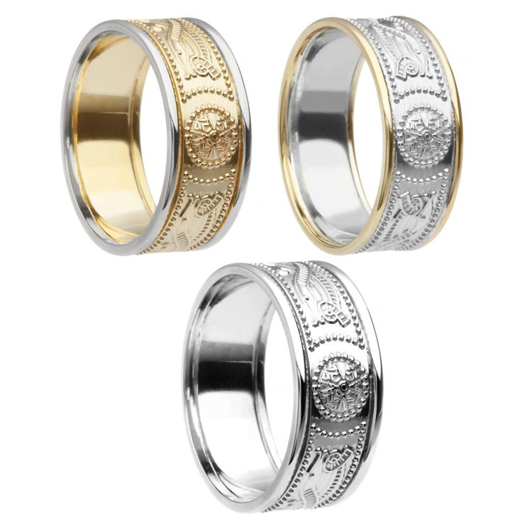 8.9 mm Celtic Warrior Shield Wedding Ring with Trim