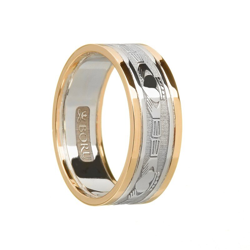 Ladies Sterling Silver Claddagh Wedding Ring with 10K Trim
