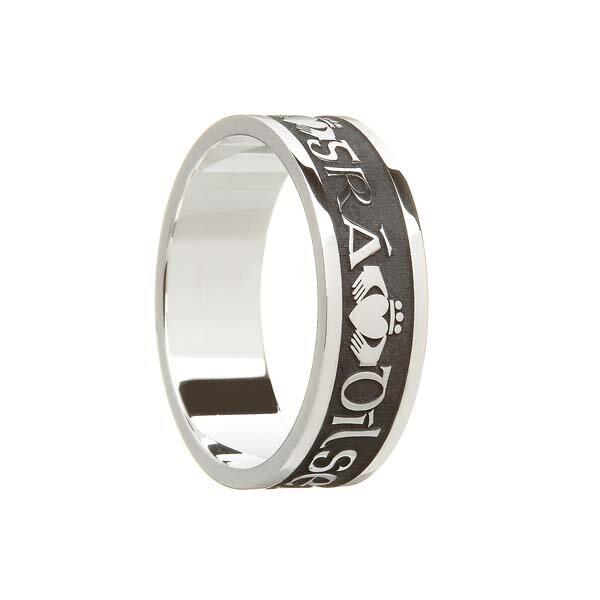 Men's Sterling Silver Gra, Dilseacht, Cairdeas Wedding Ring
