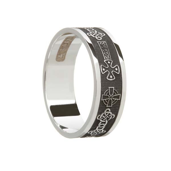 Men's Sterling Silver Celtic Cross Wedding Ring