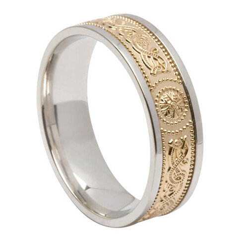 Sterling &amp; 10K Celtic Warrior Shield Wedding Ring
