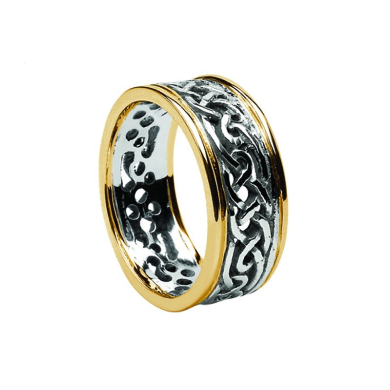 Ladies Sterling Silver Celtic Knot Wedding Ring with 10K Trim