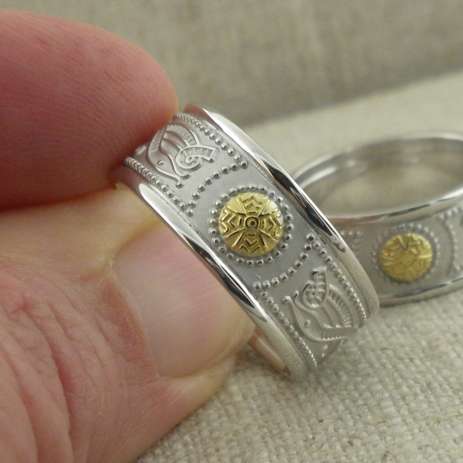 Celtic Warrior Shield Wedding Band with 18K Bead