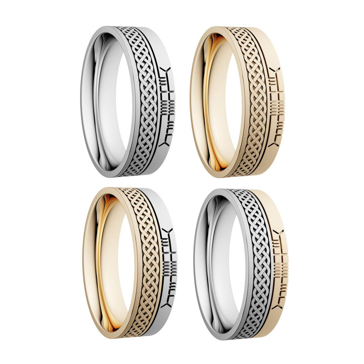Celtic Weave Wedding Ring 7.2 mm with Ogham Rail Edge