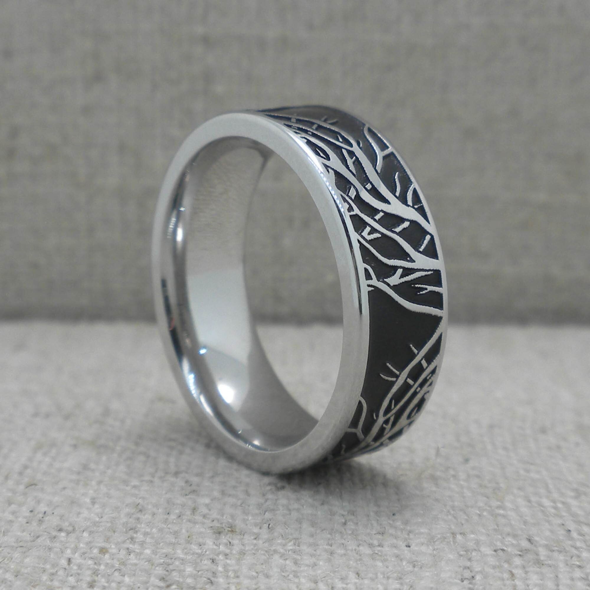 Cobalt Chrome Tree of Life Wedding Ring Flat Profile