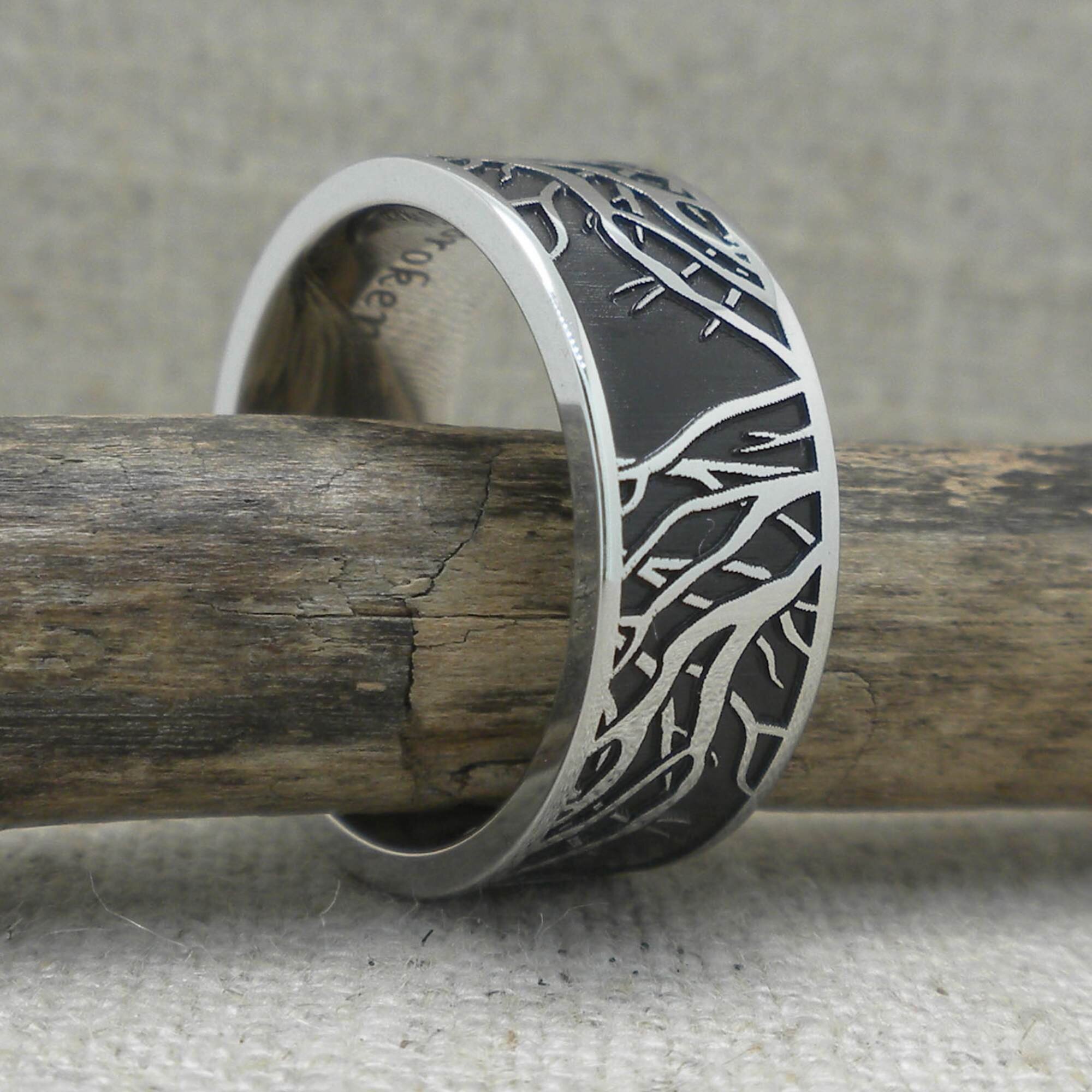 8 mm wide Tree of Life Wedding Band