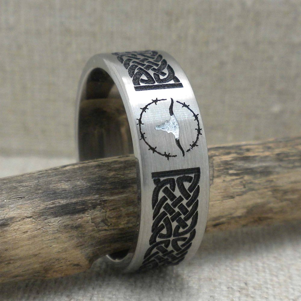 Custom Celtic and Longhorn Wedding Ring in Titanium