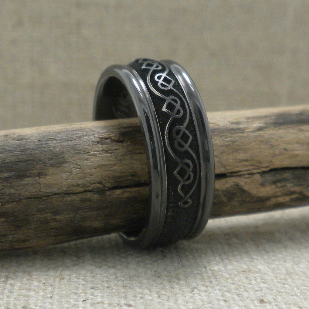 Celtic Heart Wedding Ring in Black Zirconium