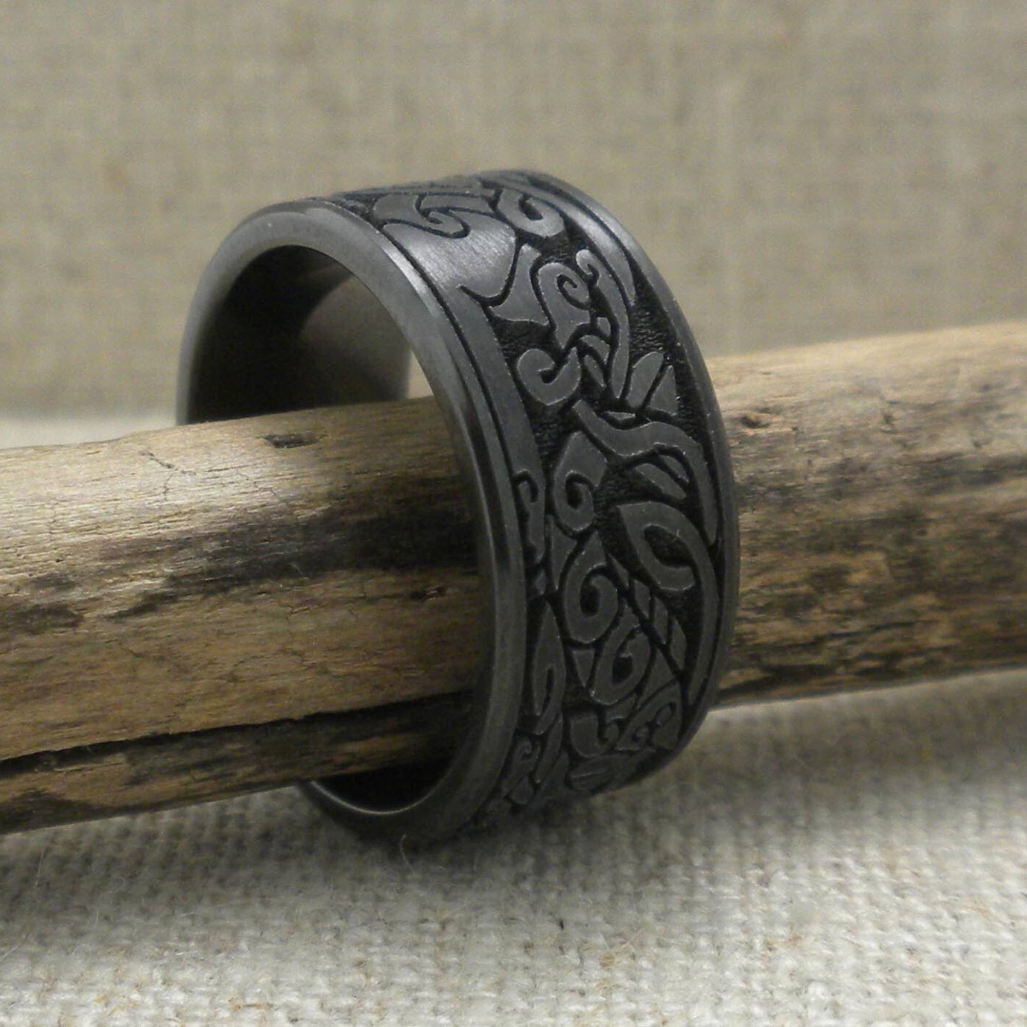 Book of Kells Wedding Ring in Black Zirconium