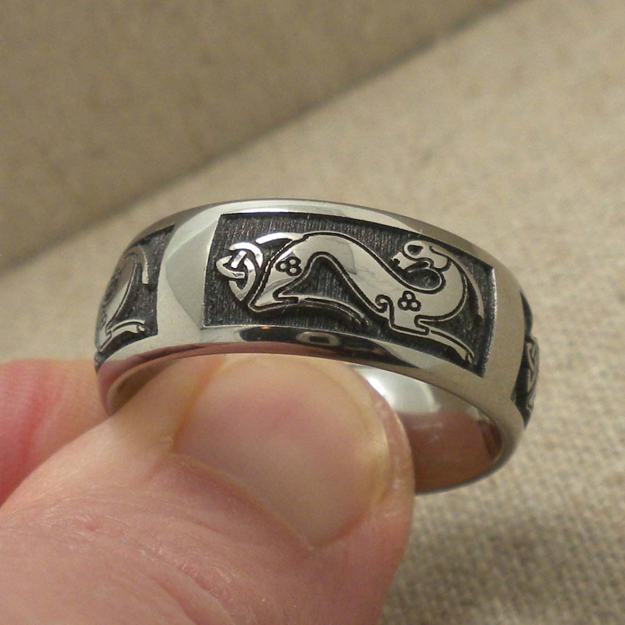 Celtic Trinity Knot and Hound Wedding Band