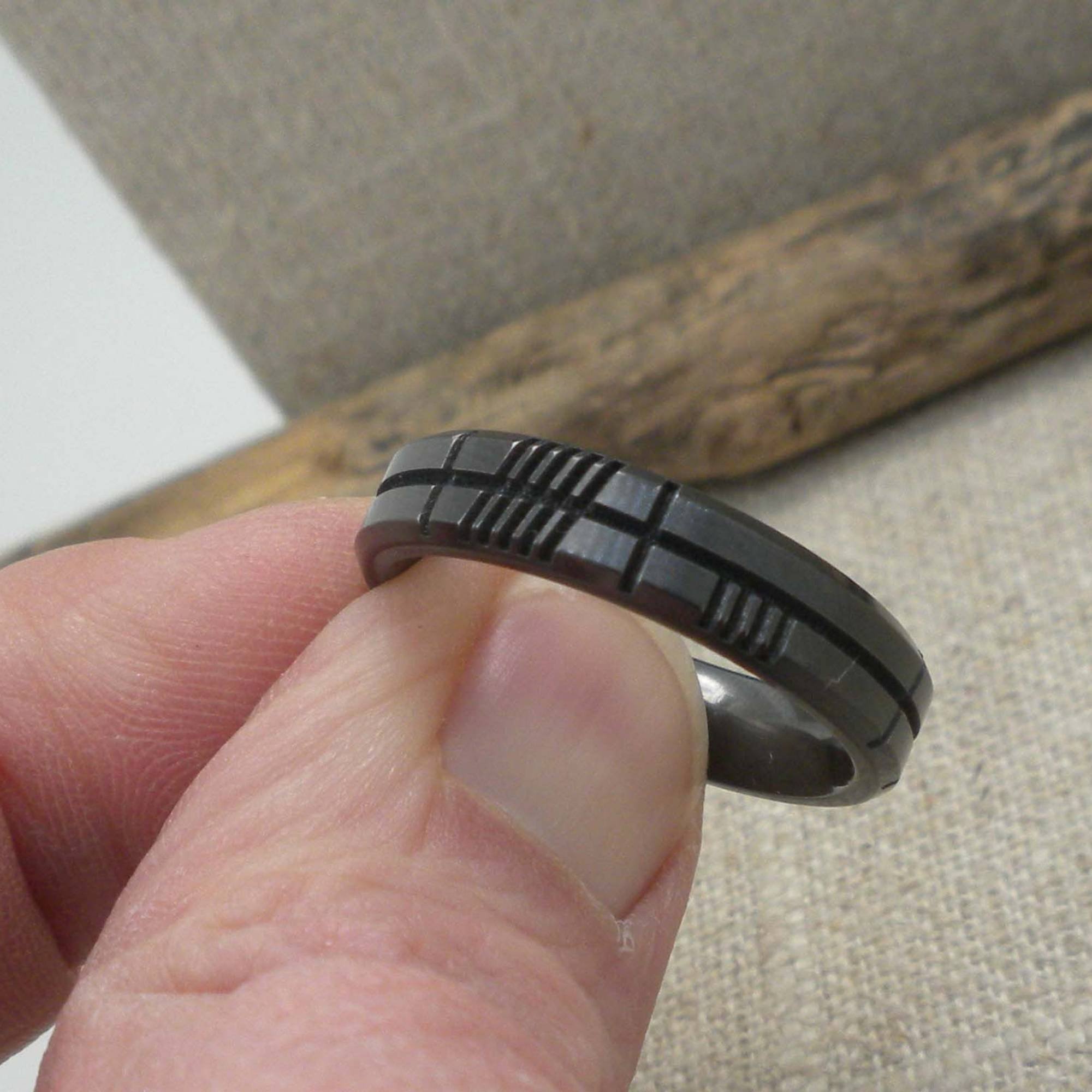 Black Zirconium Ogham Wedding Ring