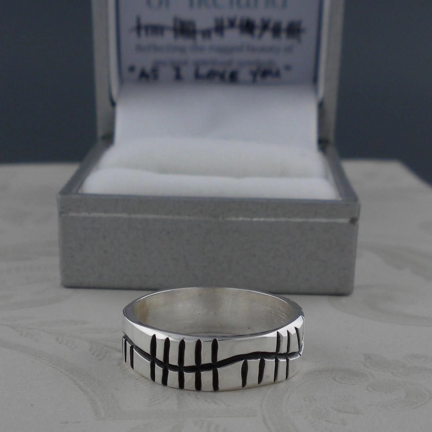 Custom Ogham Sterling Silver Wedding Ring — Unique Celtic - Main Image
