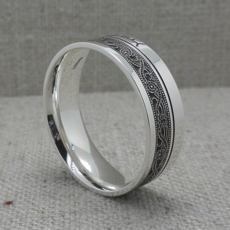 Warrior Shield Wedding Ring with Ogham 