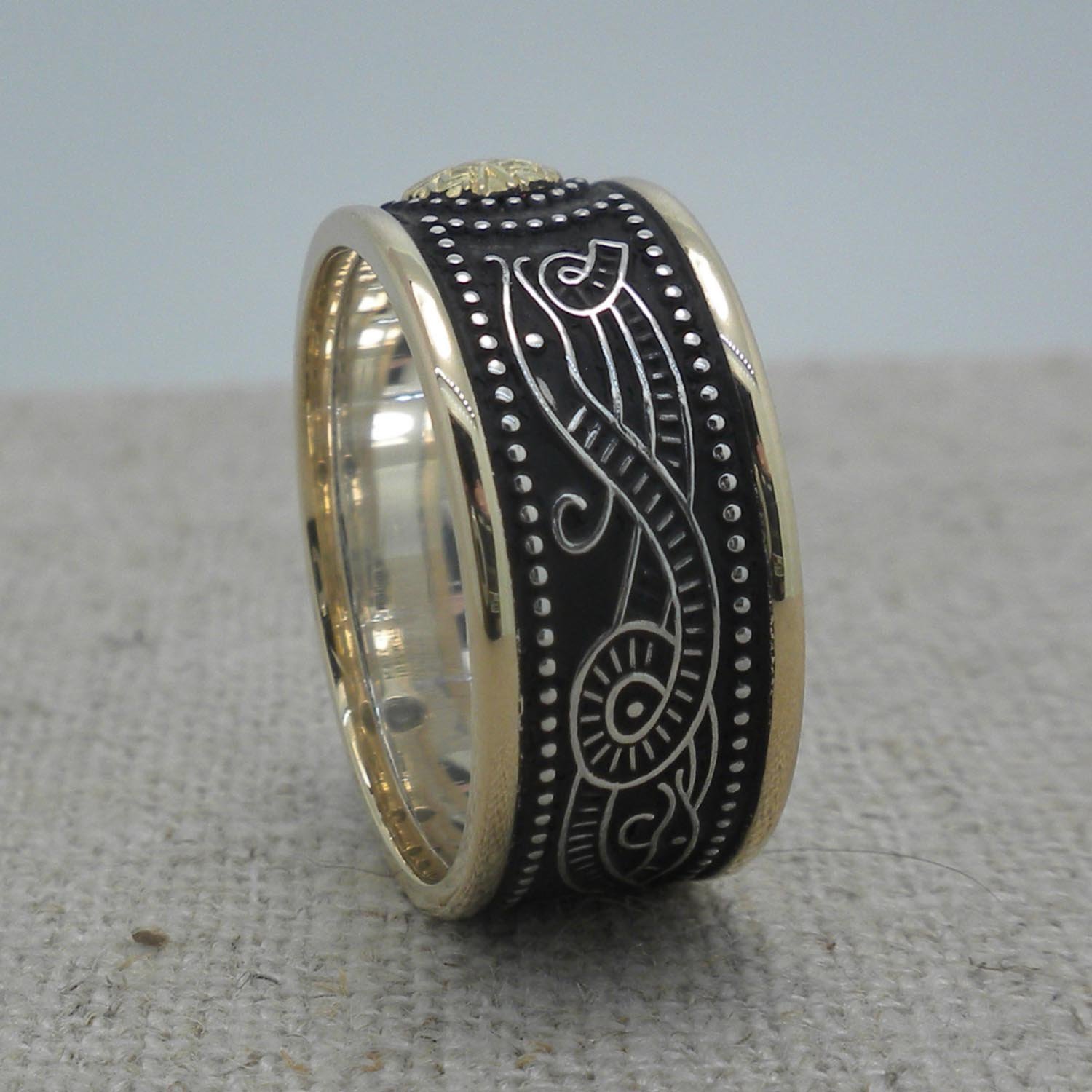 Celtic Shield Ring | 9mm Celtic Warrior Ring with 2mm Round Trim | Unique Celtic Wedding shops Band | Designed and Made in lreland | Free Delivery