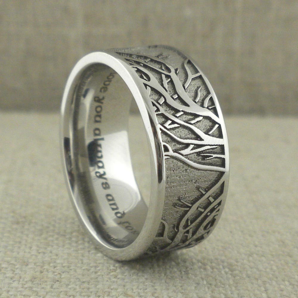 Wide Cobalt Chrome Tree of Life Wedding Ring