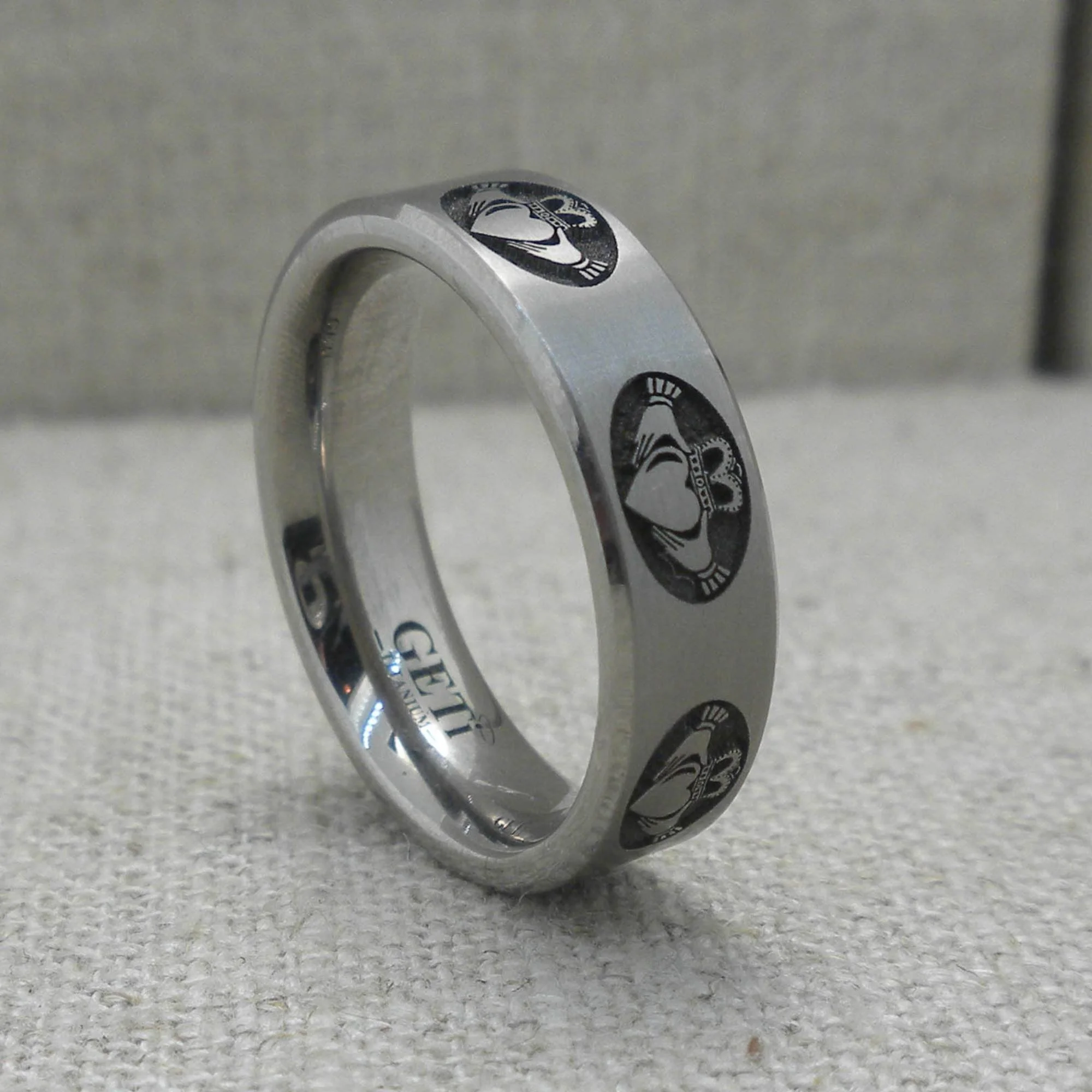 Claddagh Wedding Ring in Titanium — Unique Celtic Wedding Rings