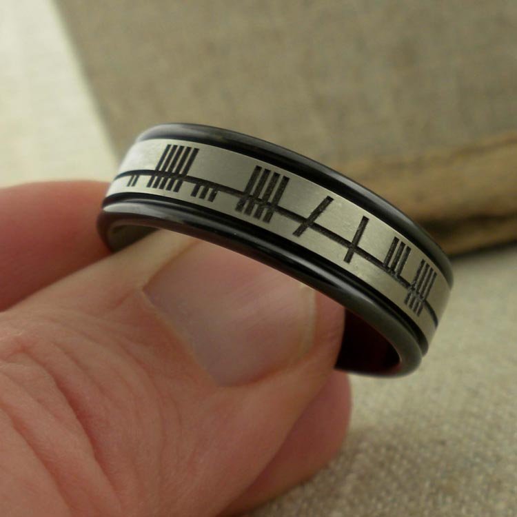 GETi Black Custom Ogham Wedding Ring