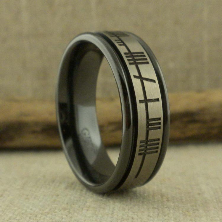 Relieved Black Custom Ogham Wedding Ring